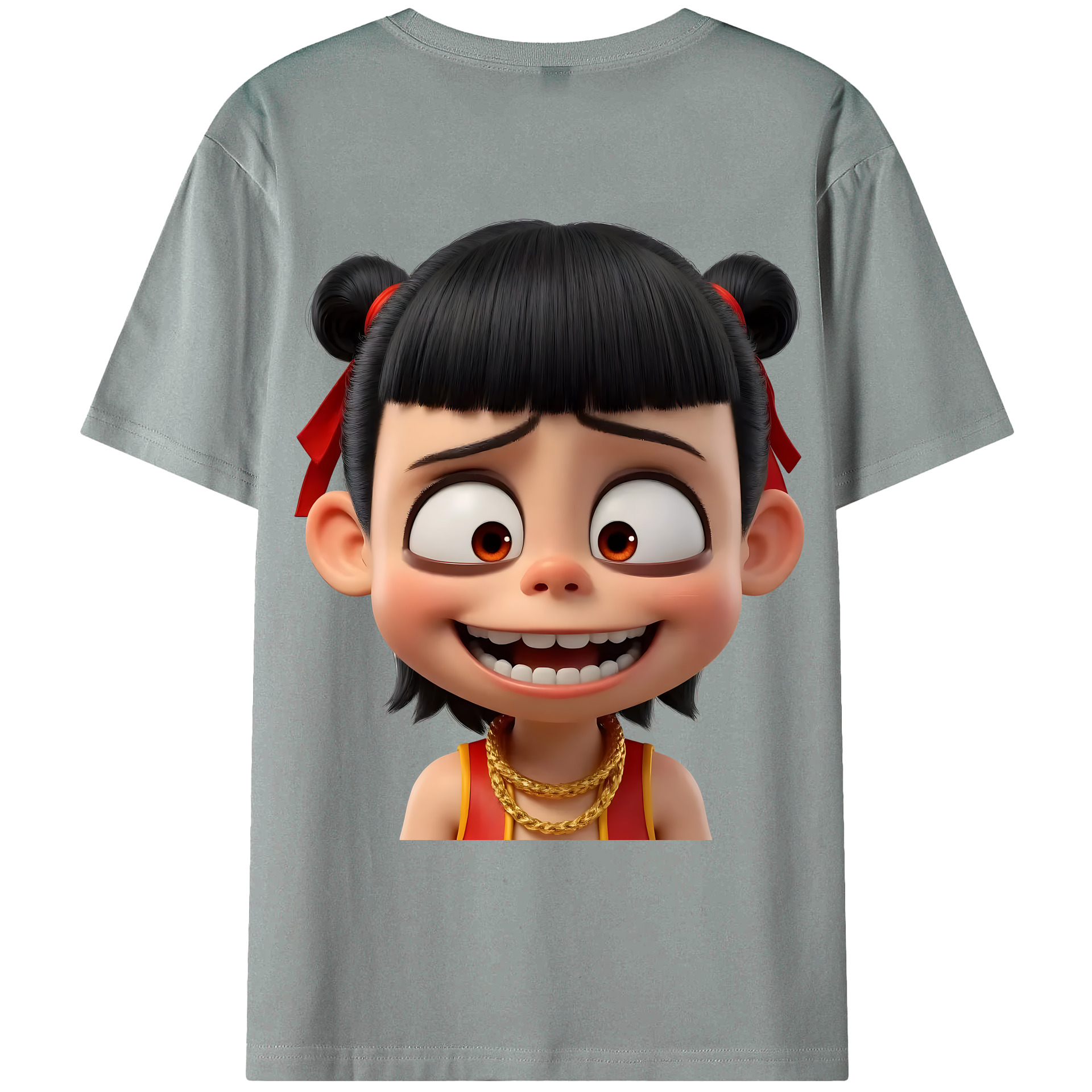 （画像用） Ne Zha 2 ナタ 魔童の大暴れ 綿100％ メンズ半袖Tシャツ（バックプリント） 通気性